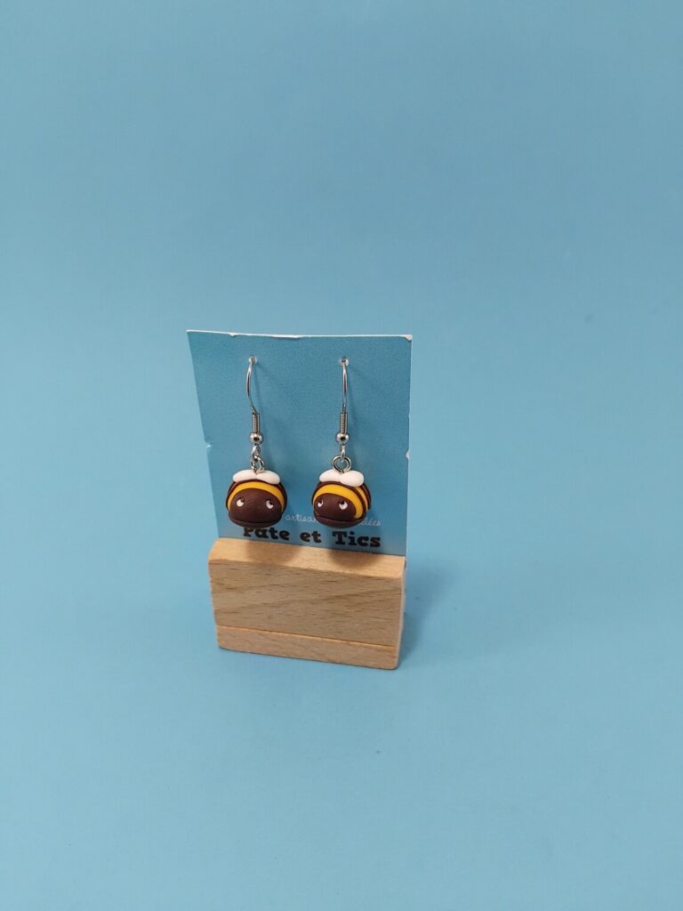 boucles d'oreilles abeilles en pâte FIMO